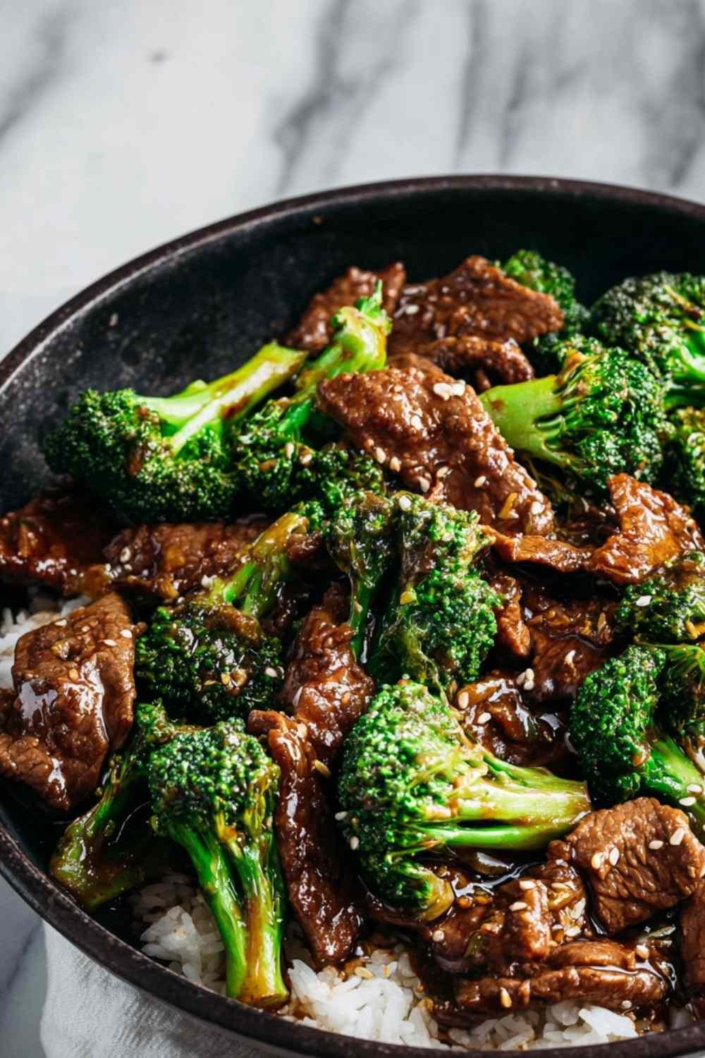 Chinese Beef and Broccoli in Skillet.