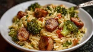 Easy Chicken Sausage and Broccoli Orzo - 30 Minute Dinner Recipe
