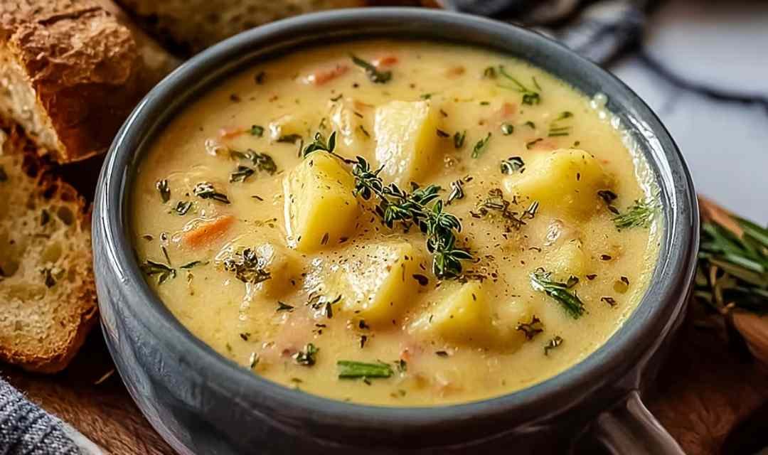 Hearty Cheddar Garlic Herb Potato Soup