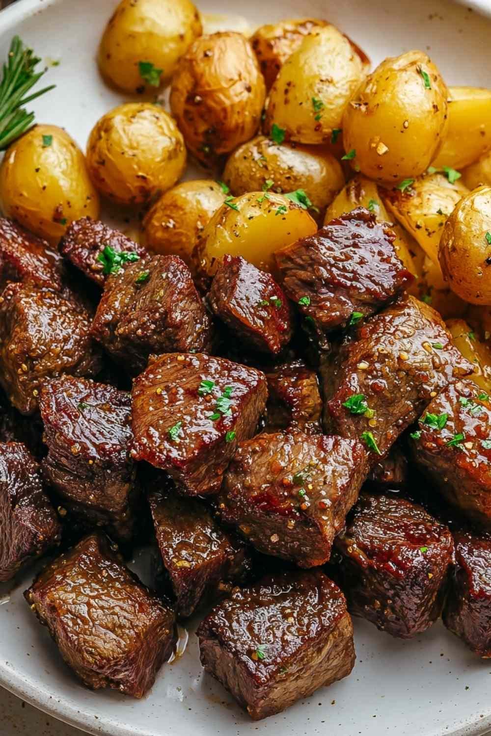 Garlic Butter Steak Bites and Potatoes.