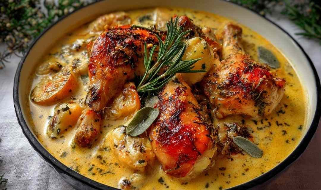 Herb Roasted Chicken in Creamy White Wine Sauce