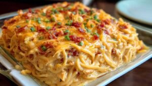 Spicy Southern Cheesy Chicken Spaghetti Casserole - Easy Dinner Recipe