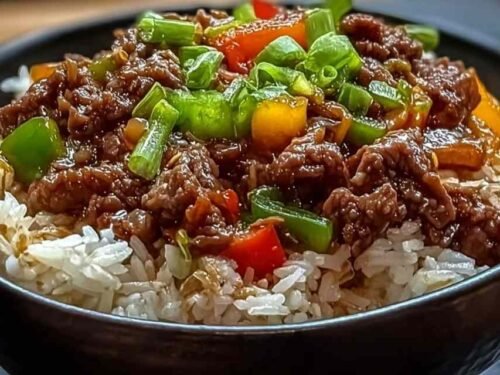 Beef Pepper Rice Bowl in Skillet