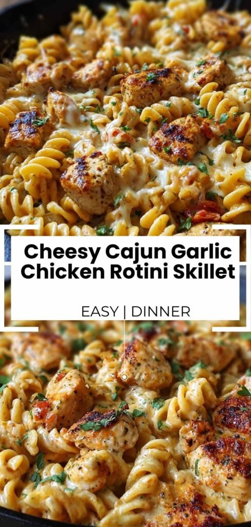 Cheesy Cajun Garlic Chicken Rotini Skillet in cooking pan