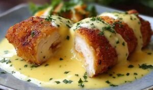 Chicken Cordon Bleu with Swiss Cheese Sauce