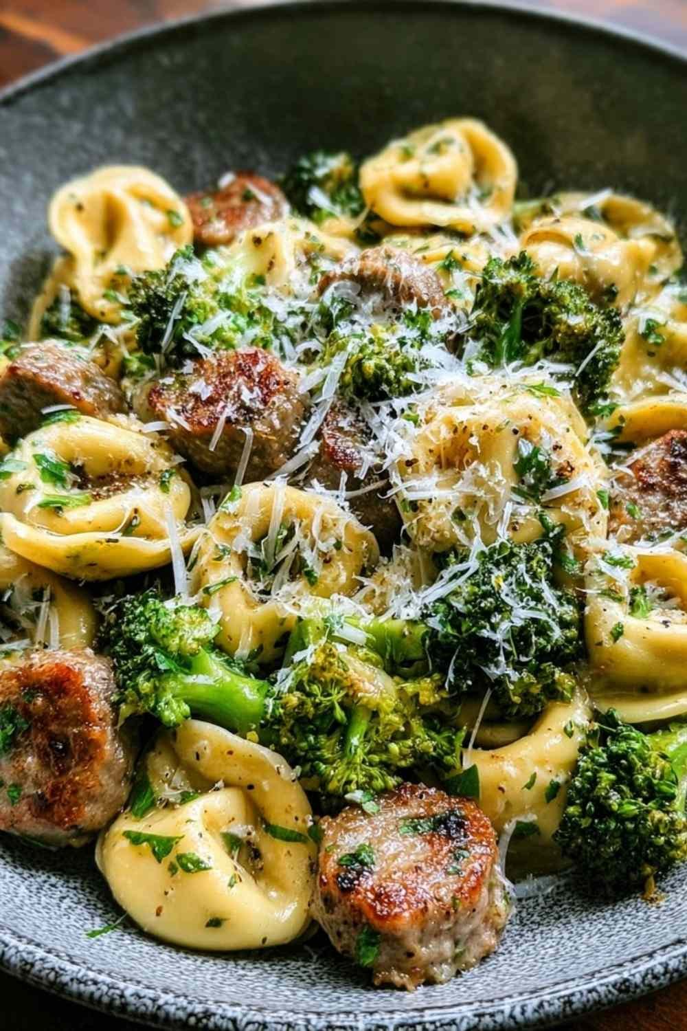 Creamy Garlic Parmesan Tortellini with Sausage and Broccoli