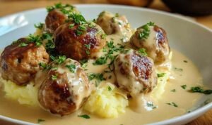 Creamy Meatballs with Mashed Potatoes - Easy Comfort Food Dinner Recipe Ready in 45 Minutes