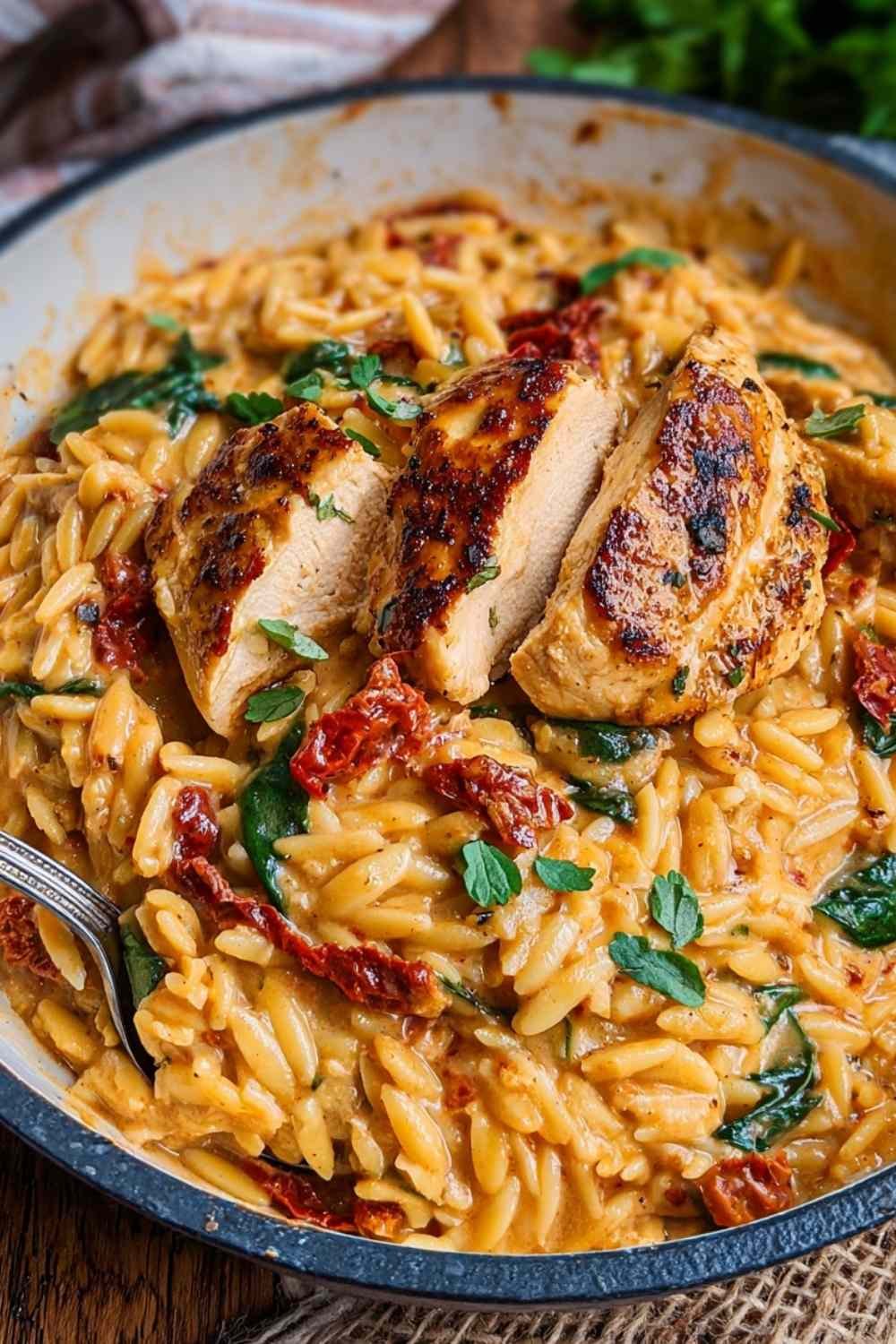 Creamy Sun-Dried Tomato Chicken Orzo Recipe for Easy Weeknight Dinner.