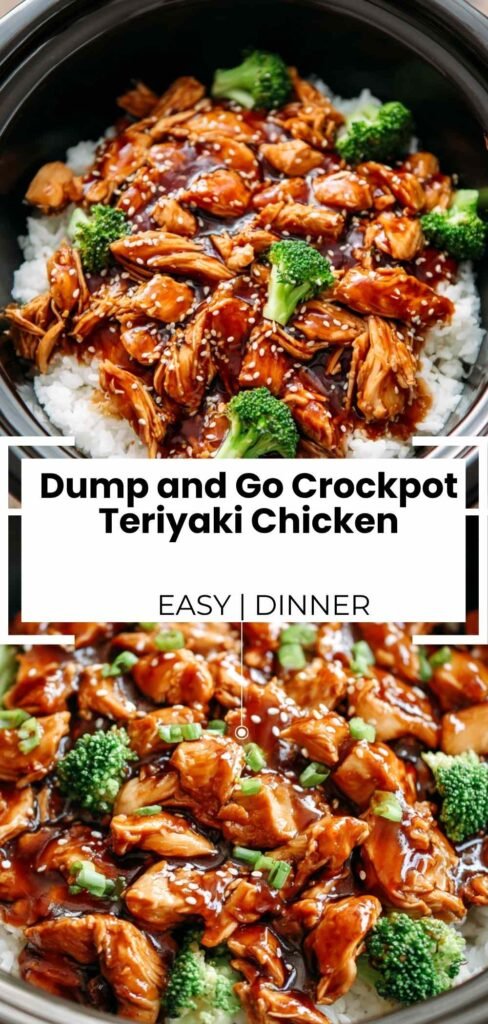 Homemade crockpot teriyaki chicken with broccoli served over white rice