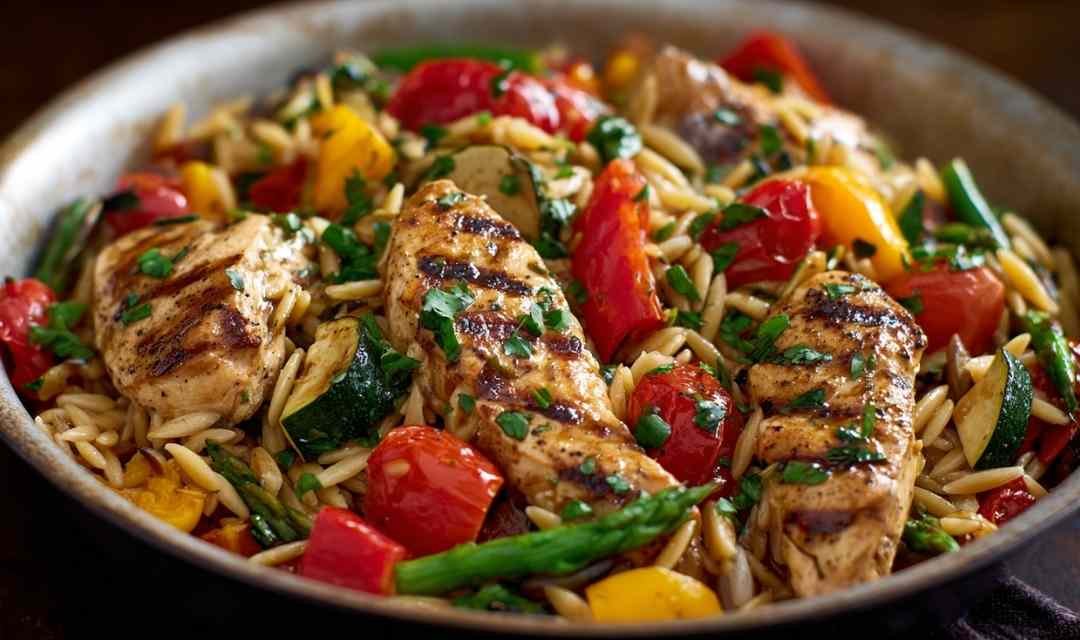 Easy Balsamic Chicken & Veggie Orzo
