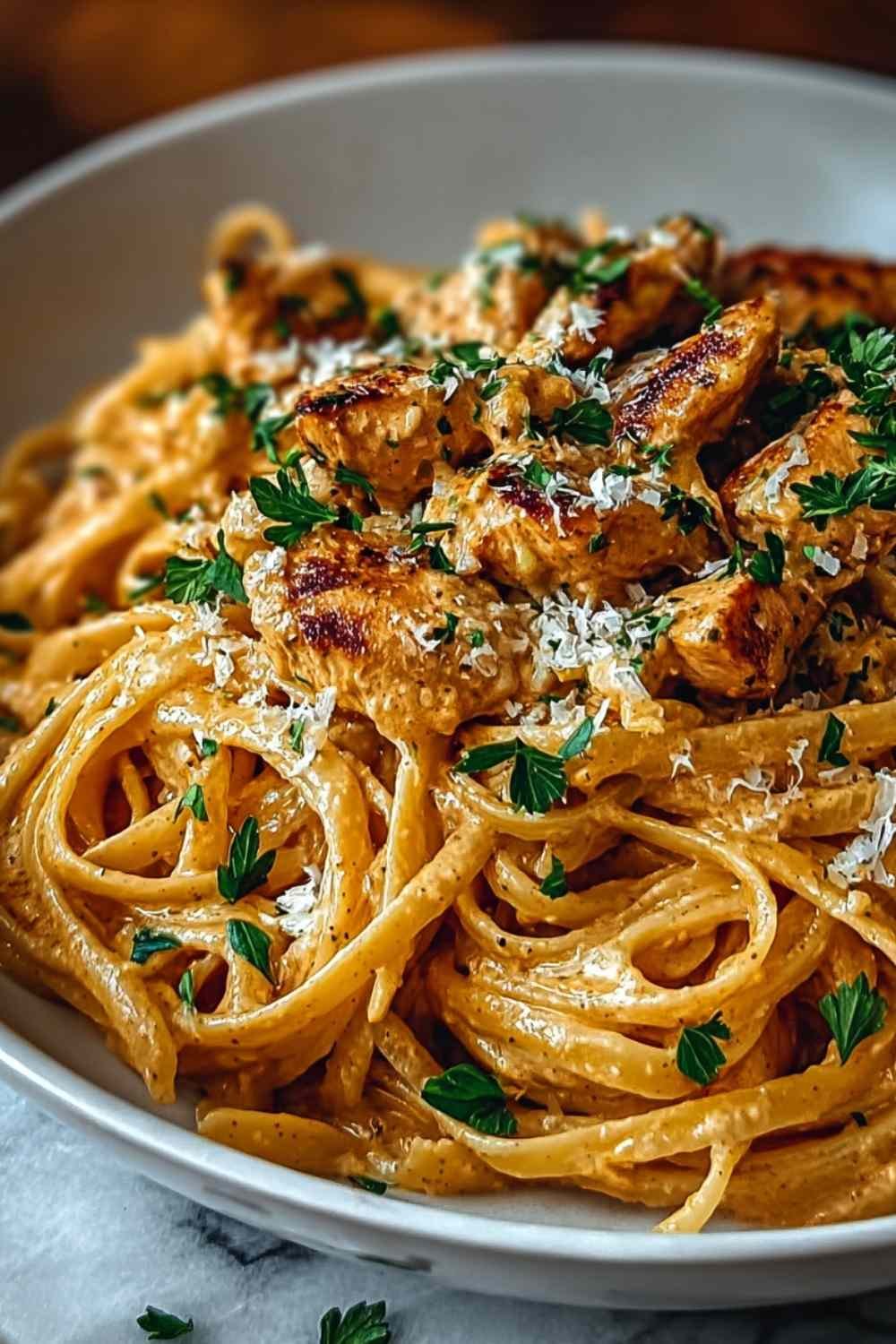 Easy Cowboy Butter Chicken Linguine Recipe - Quick 35 Minute Dinner.