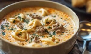 Finished Bowl of Creamy Tortellini Soup