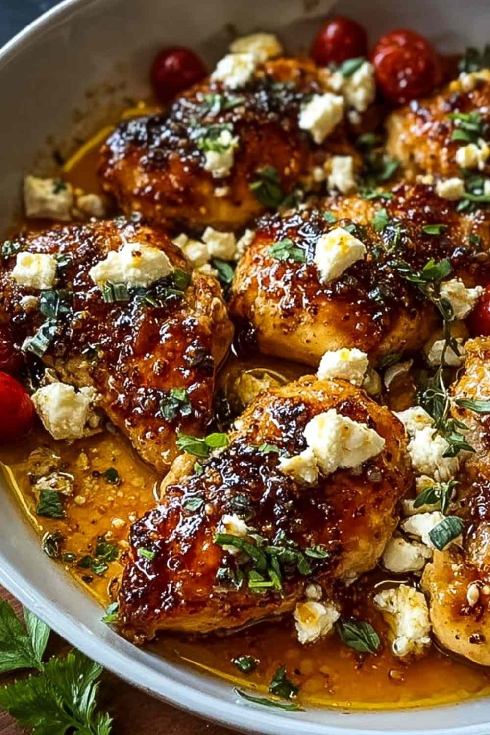 Finished Hot Honey Feta Chicken on Serving Platter.