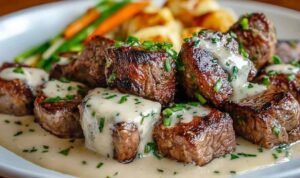 Garlic Butter Steak Bites with Parmesan Cream Sauce Garlic Butter Steak Bites with Parmesan Cream Sauce - Easy 30-Minute Dinner Recipe.
