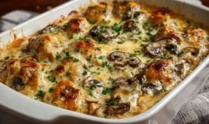 Keto Garlic Mushroom Chicken Casserole