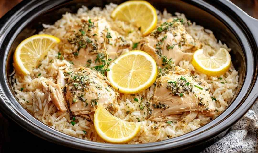 Slow Cooker Lemon Herb Chicken and Rice