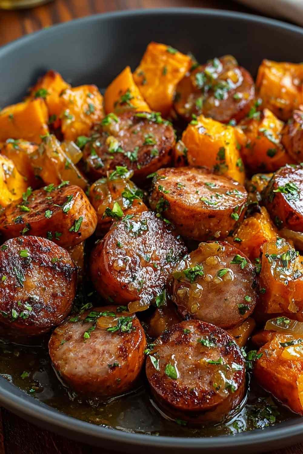Sausage and Sweet Potatoes with Honey Garlic Sauce - 30 Minute Dinner Recipe