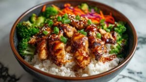 Sticky Chicken Bowls Recipe with Honey Garlic Glaze - Quick 45 Minute Weeknight Dinner