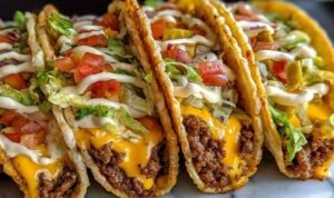 Big Mac Style Smash Burger Tacos with melted cheese, lettuce, pickles and Big Mac sauce on flour tortillas
