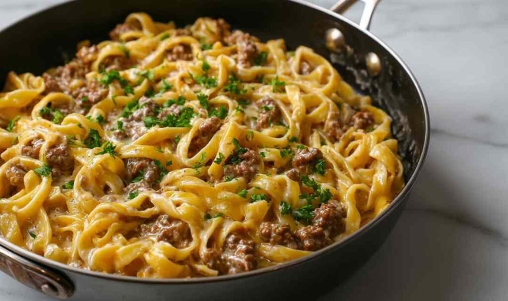 Creamy Beef and Garlic Butter Pasta