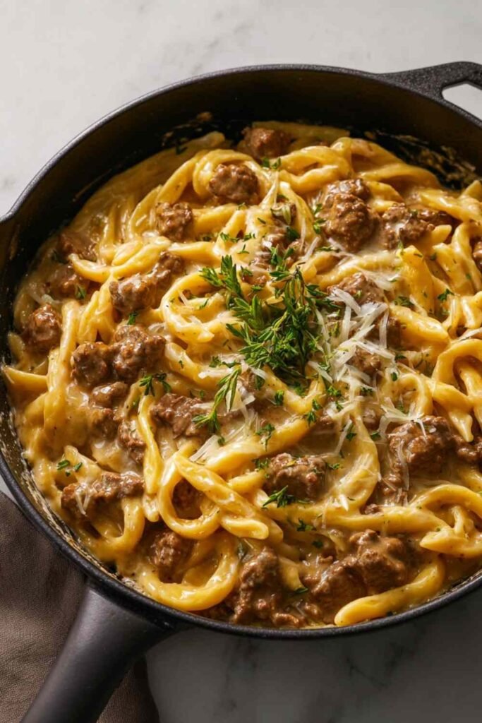 Creamy Beef and Garlic Butter Pasta