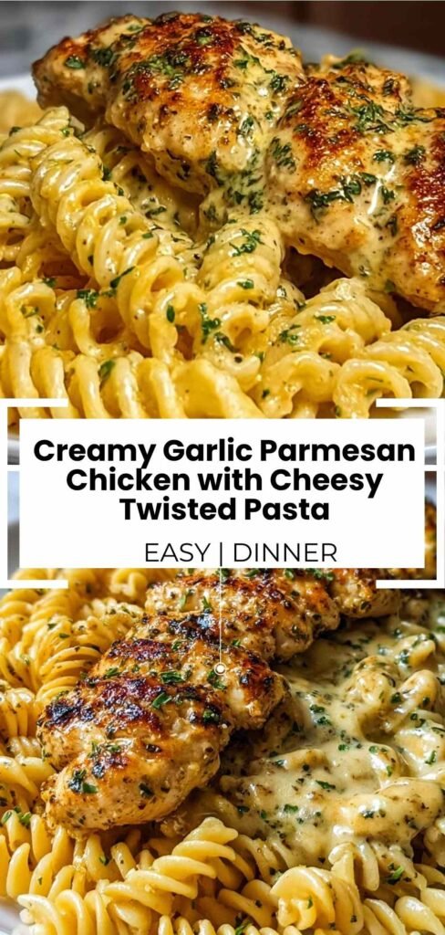 Creamy Garlic Parmesan Chicken with Cheesy Twisted Pasta