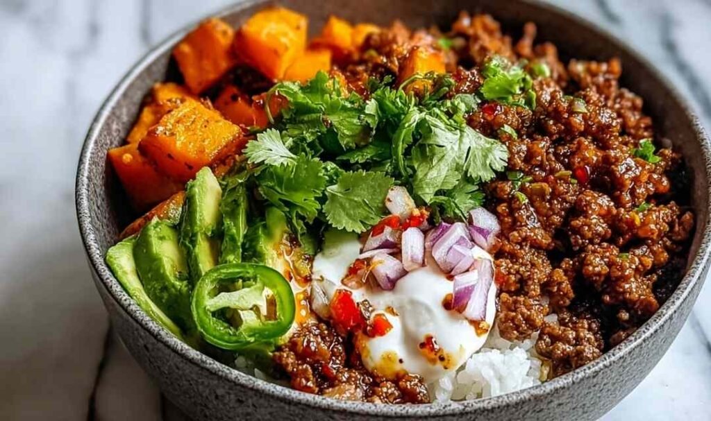 Ground Beef Hot Honey Bowl