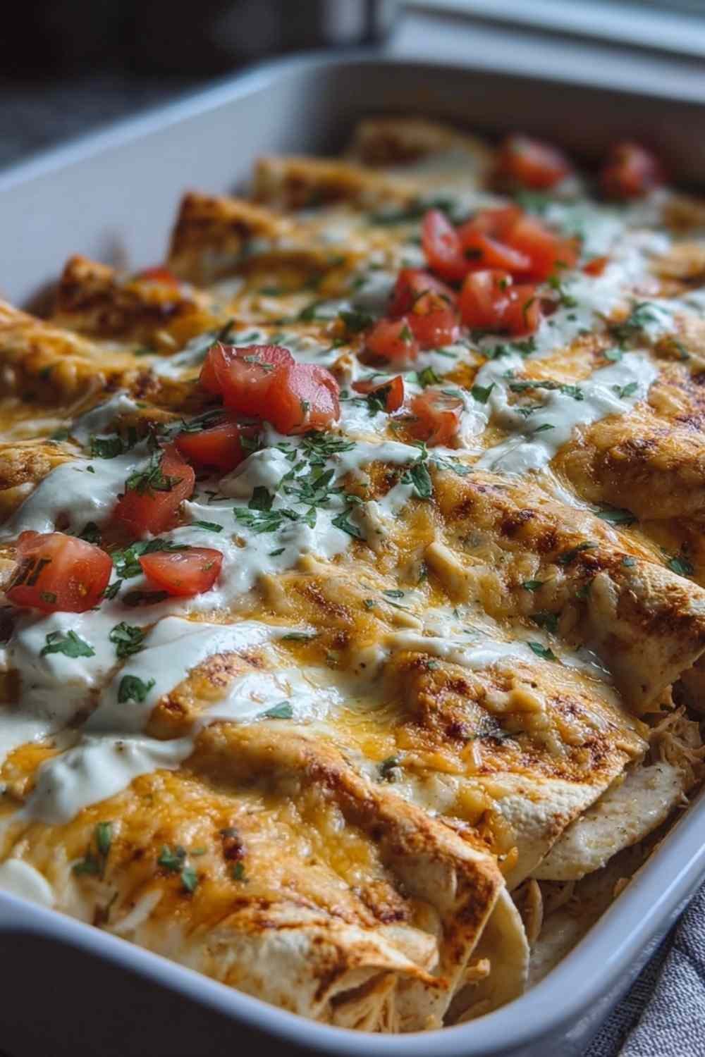 High Protein Chicken Enchiladas with Dreamy White Sauce