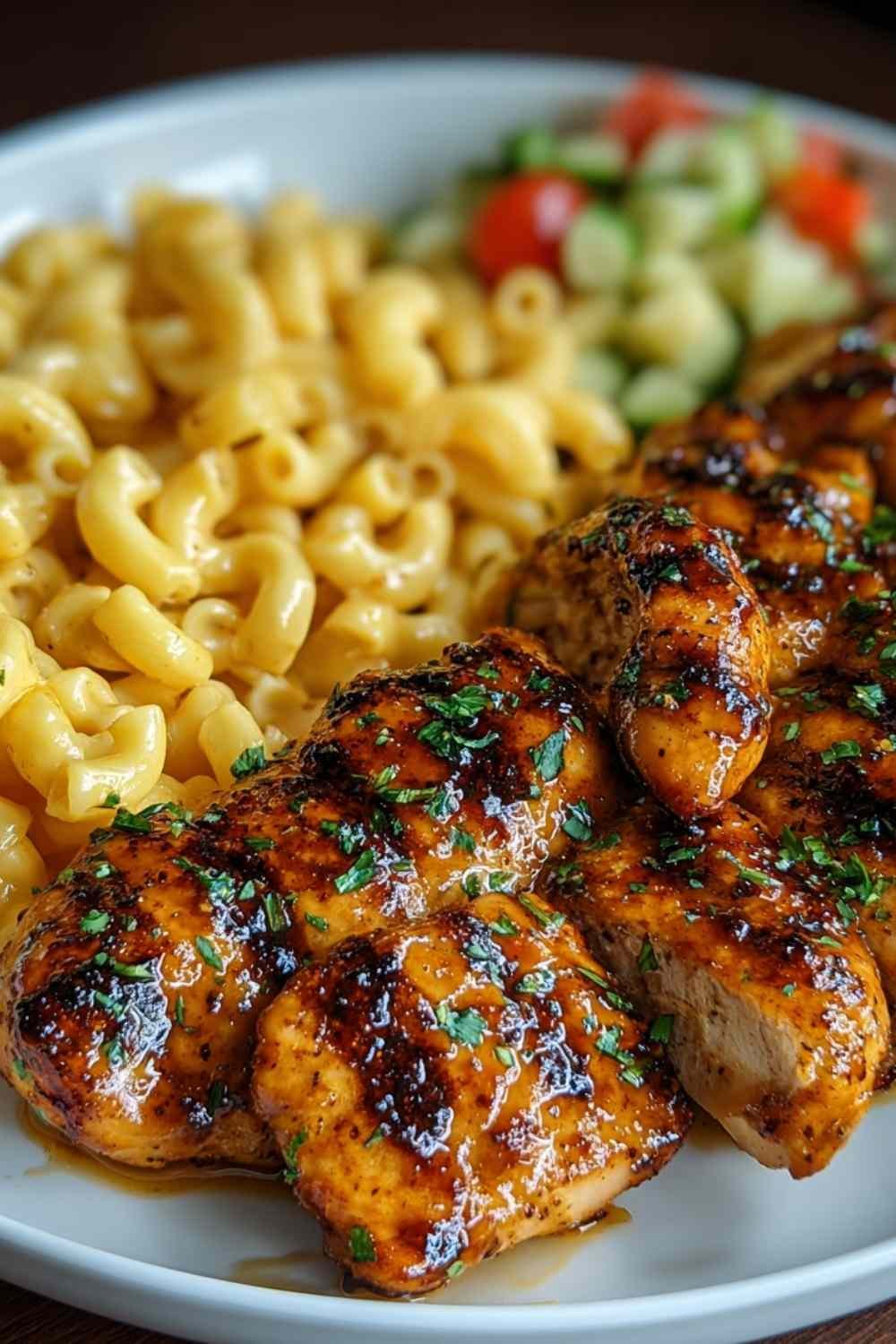 High Protein Honey Garlic Butter Chicken with Mac & Cheese