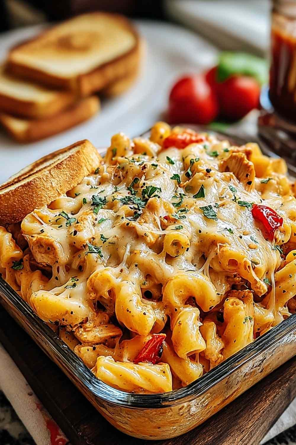 Honey pepper chicken panini pasta in white bowl with creamy sauce and glazed chicken pieces