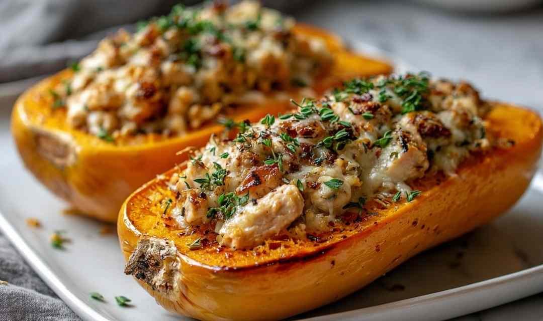 Honey Roasted Butternut Squash Stuffed with Chicken
