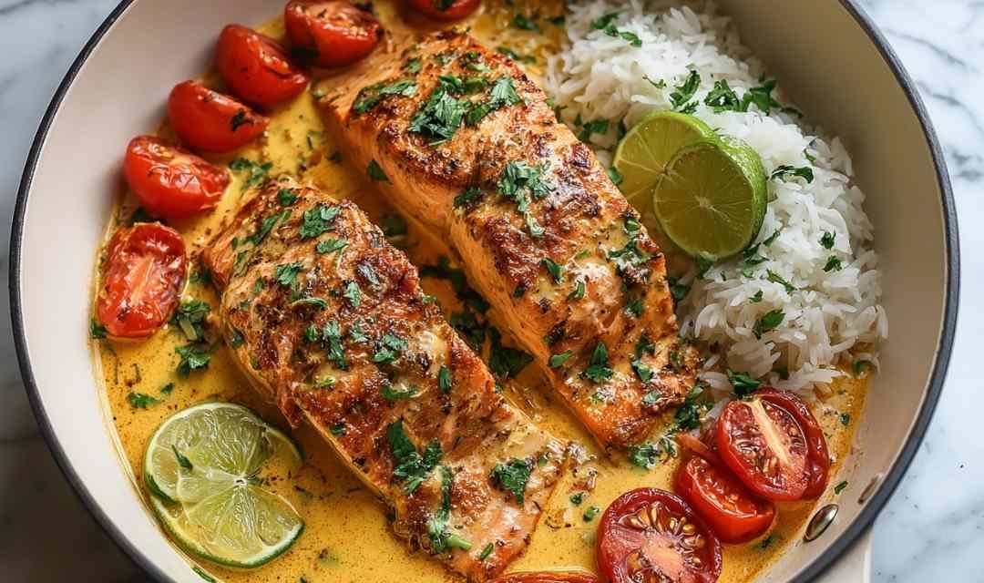 One-Pan Coconut Curry Salmon with Garlic Butter