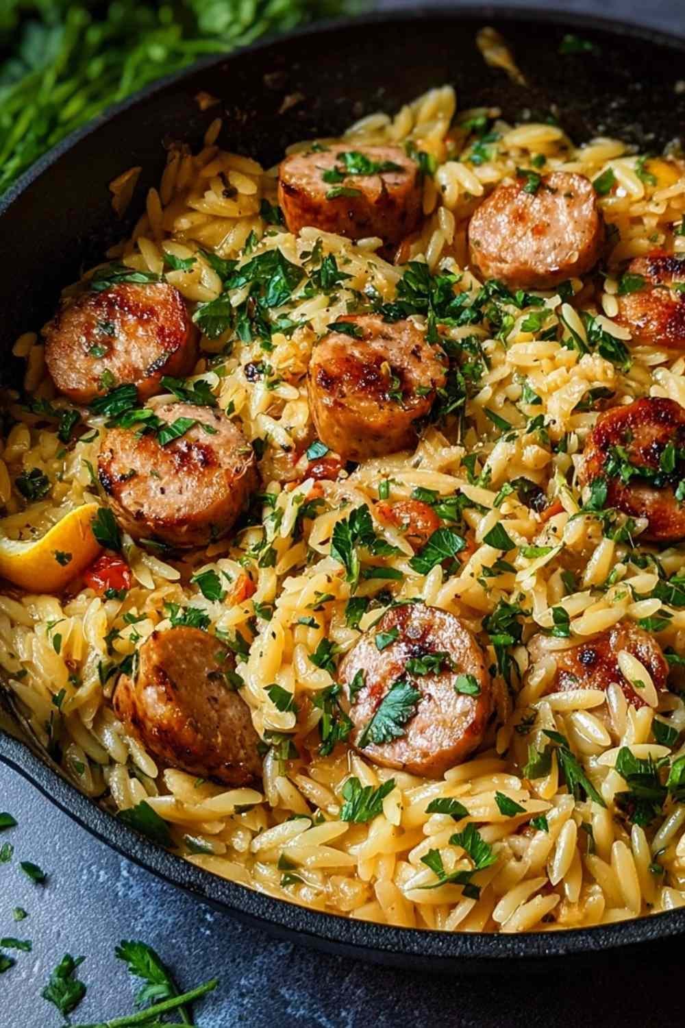 One-Pot Garlic Butter Sausage and Orzo