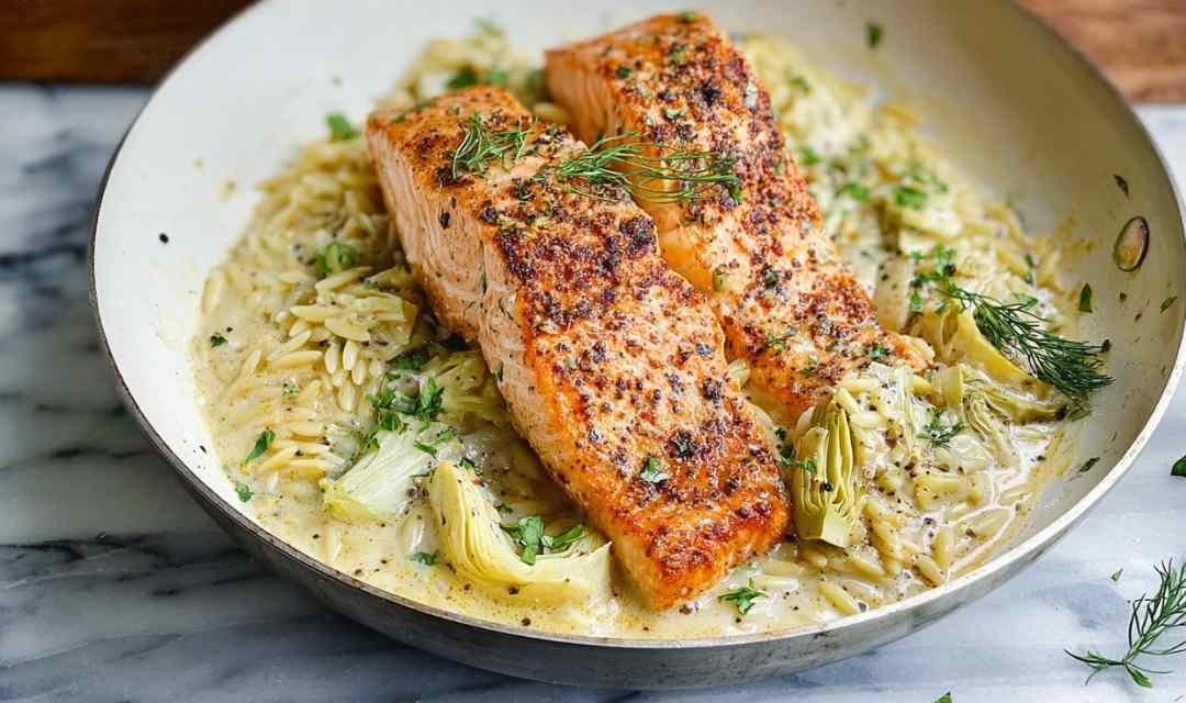 Salmon with Artichoke Orzo