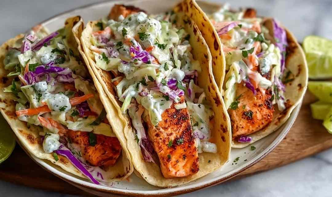 Air Fryer Salmon Tacos with Slaw