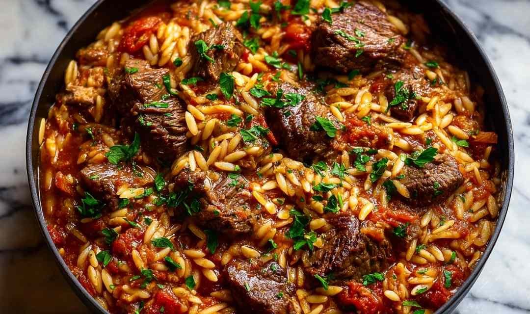 Beef Giouvetsi Recipe (Greek Braised Beef and Orzo)