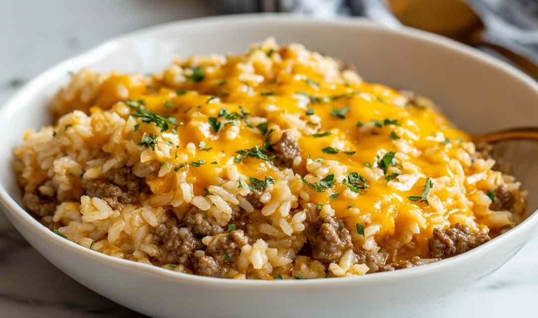 Cheesy Ground Beef and Rice Casserole