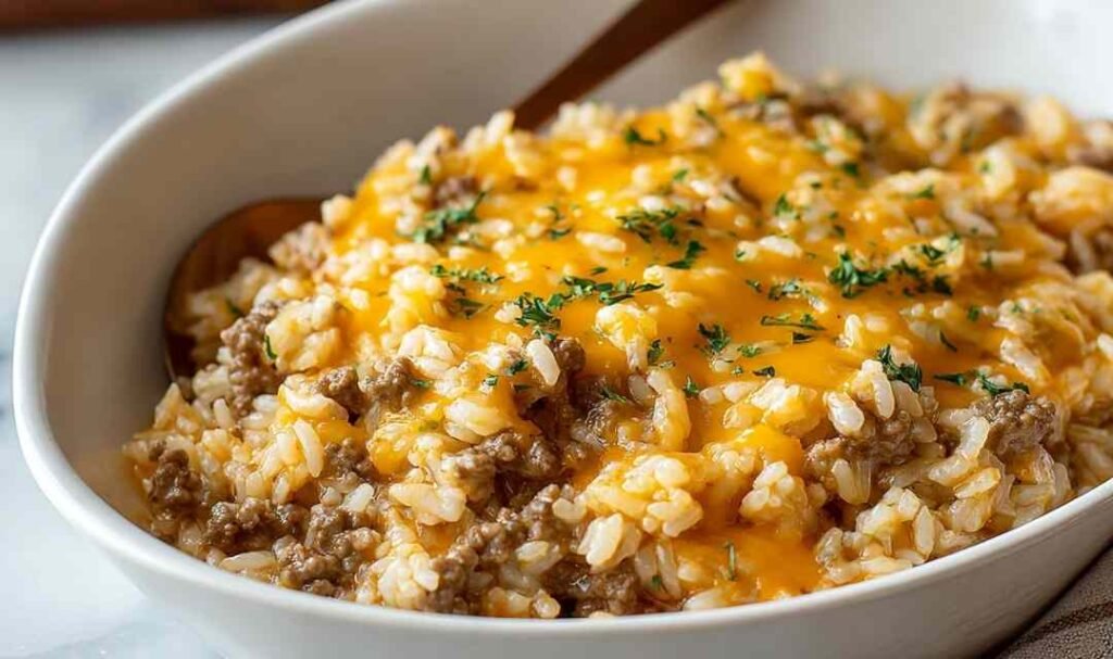 Cheesy Ground Beef and Rice Casserole
