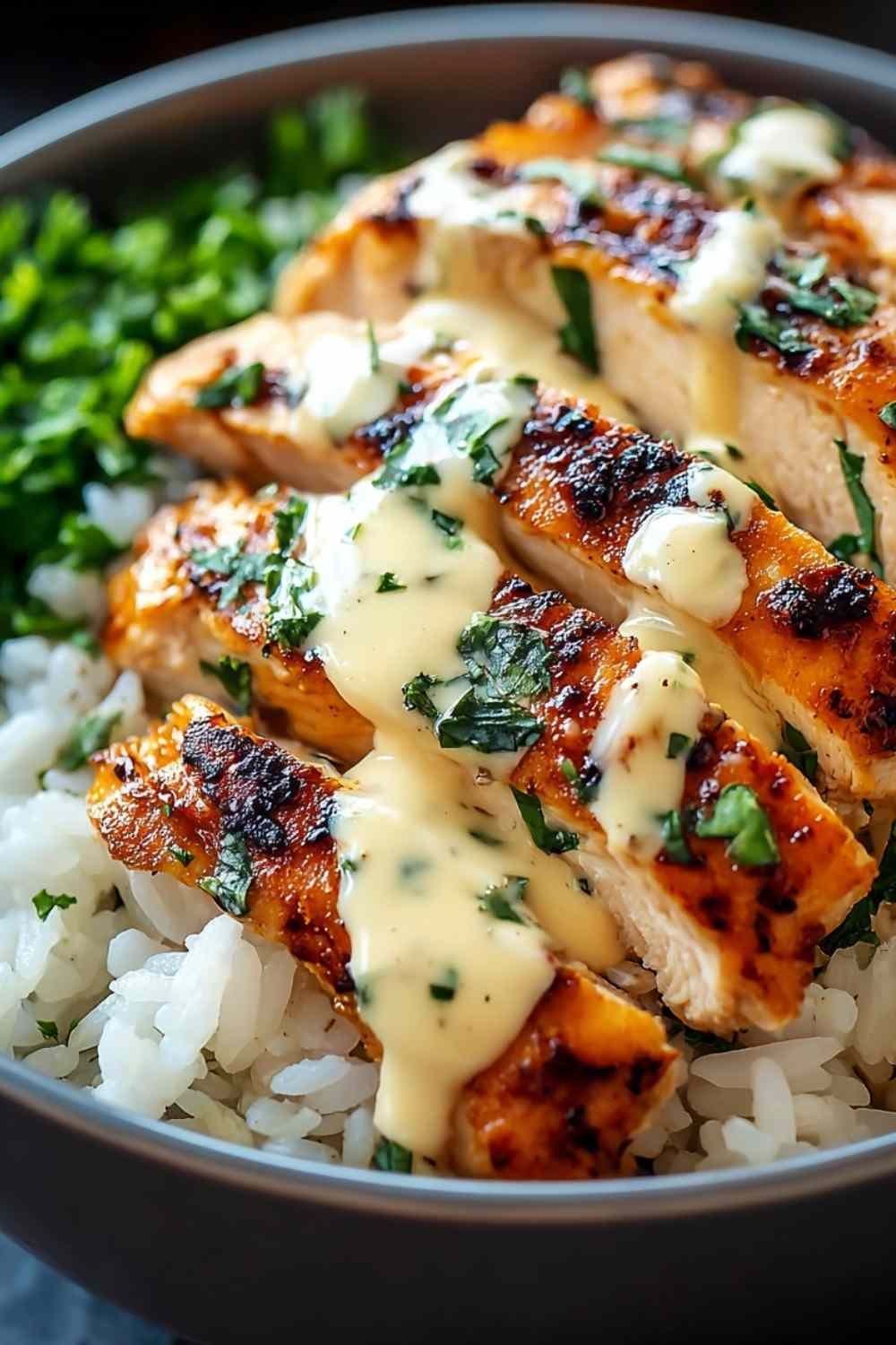 Chicken Rice Bowls with Creamy Garlic Sauce