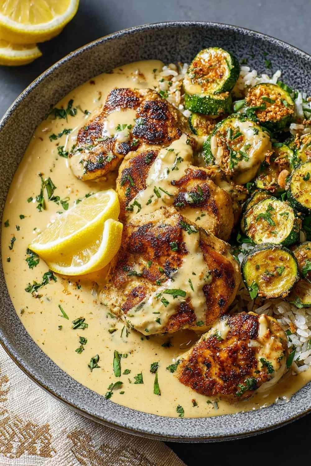 Creamy Lemon Butter Chicken with Crispy Zucchini