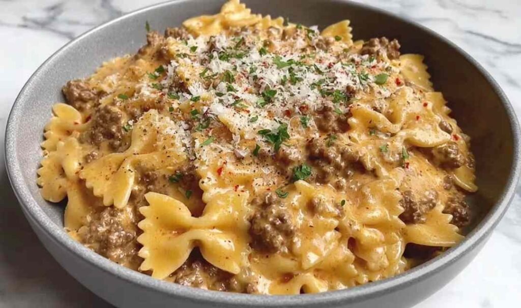 Creamy Parmesan Garlic Beef Pasta