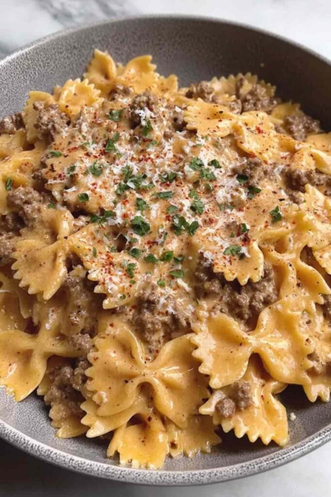 Creamy Parmesan Garlic Beef Pasta