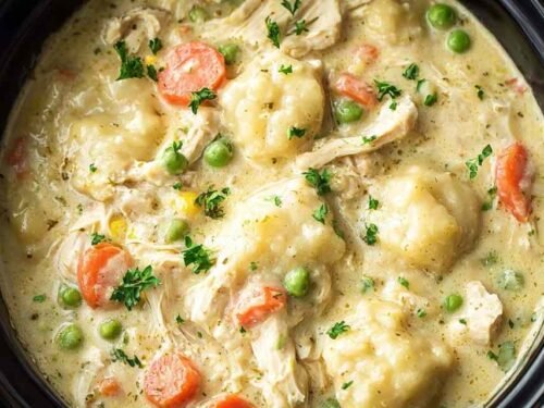 Crockpot Chicken and Dumplings in slow cooker