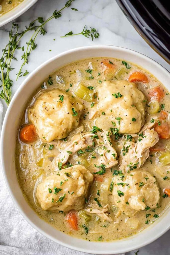 Crockpot Chicken and Dumplings in slow cooker