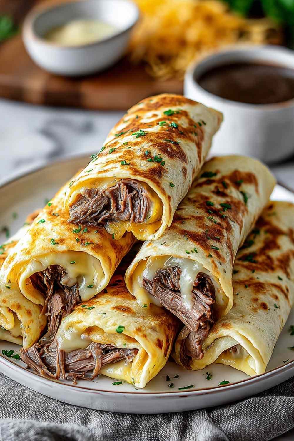 French Dip Tortilla Roll Ups