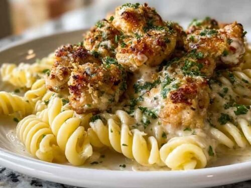 Garlic Parmesan Chicken Bites with Creamy Rotini