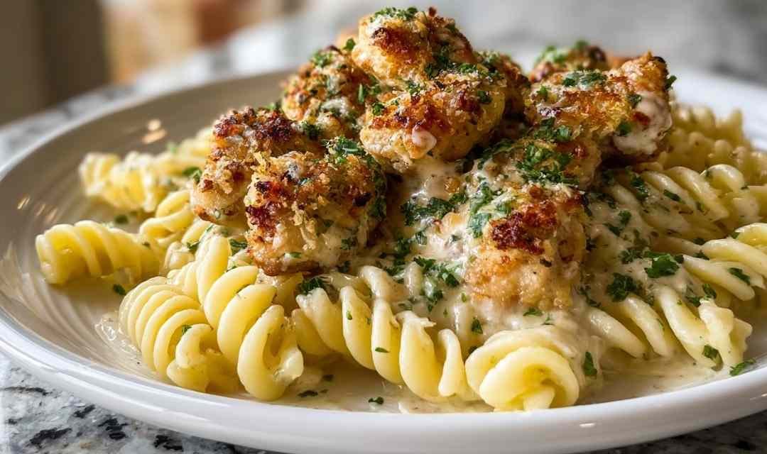 Garlic Parmesan Chicken Bites with Creamy Rotini