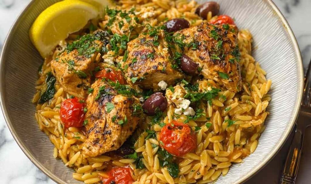 High Protein Mediterranean Chicken Orzo