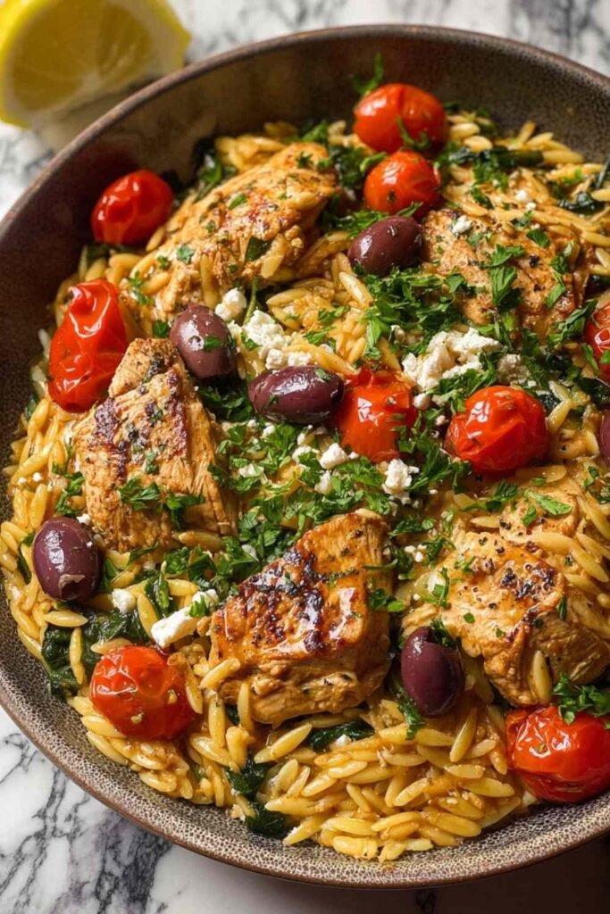 High Protein Mediterranean Chicken Orzo