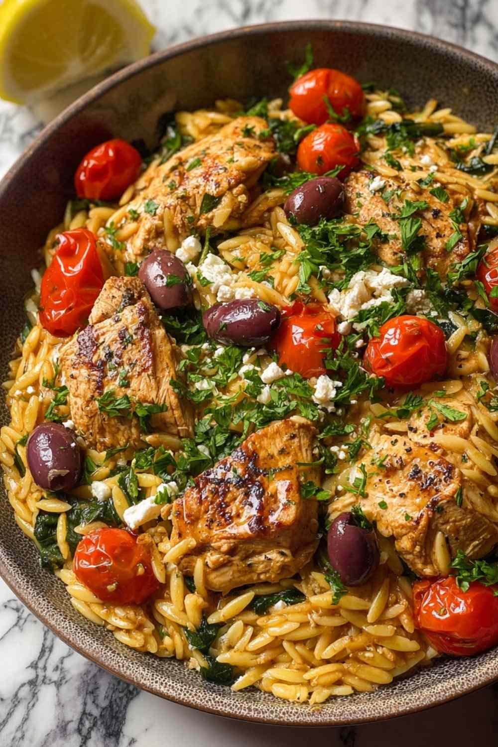High Protein Mediterranean Chicken Orzo